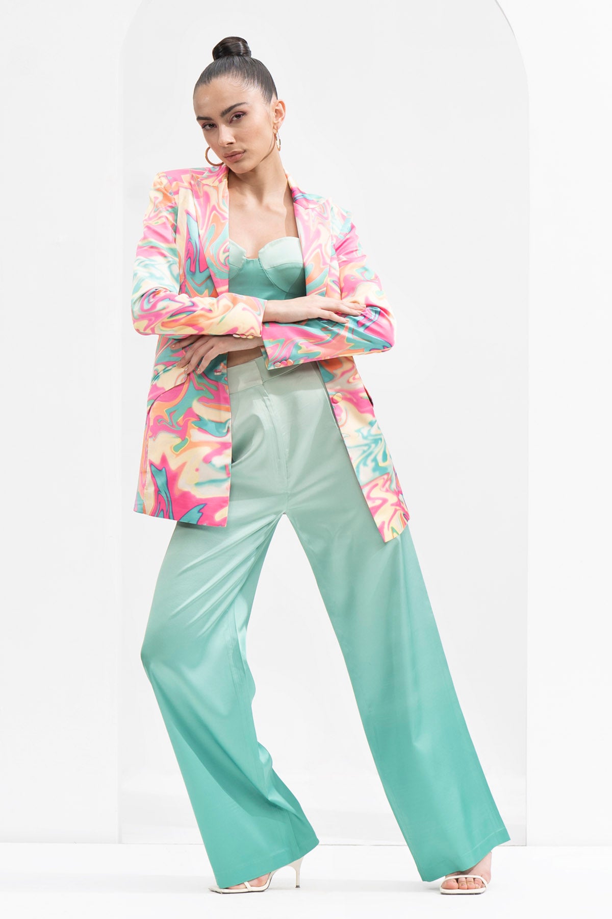 Blurry Print Jacket & Pant Set