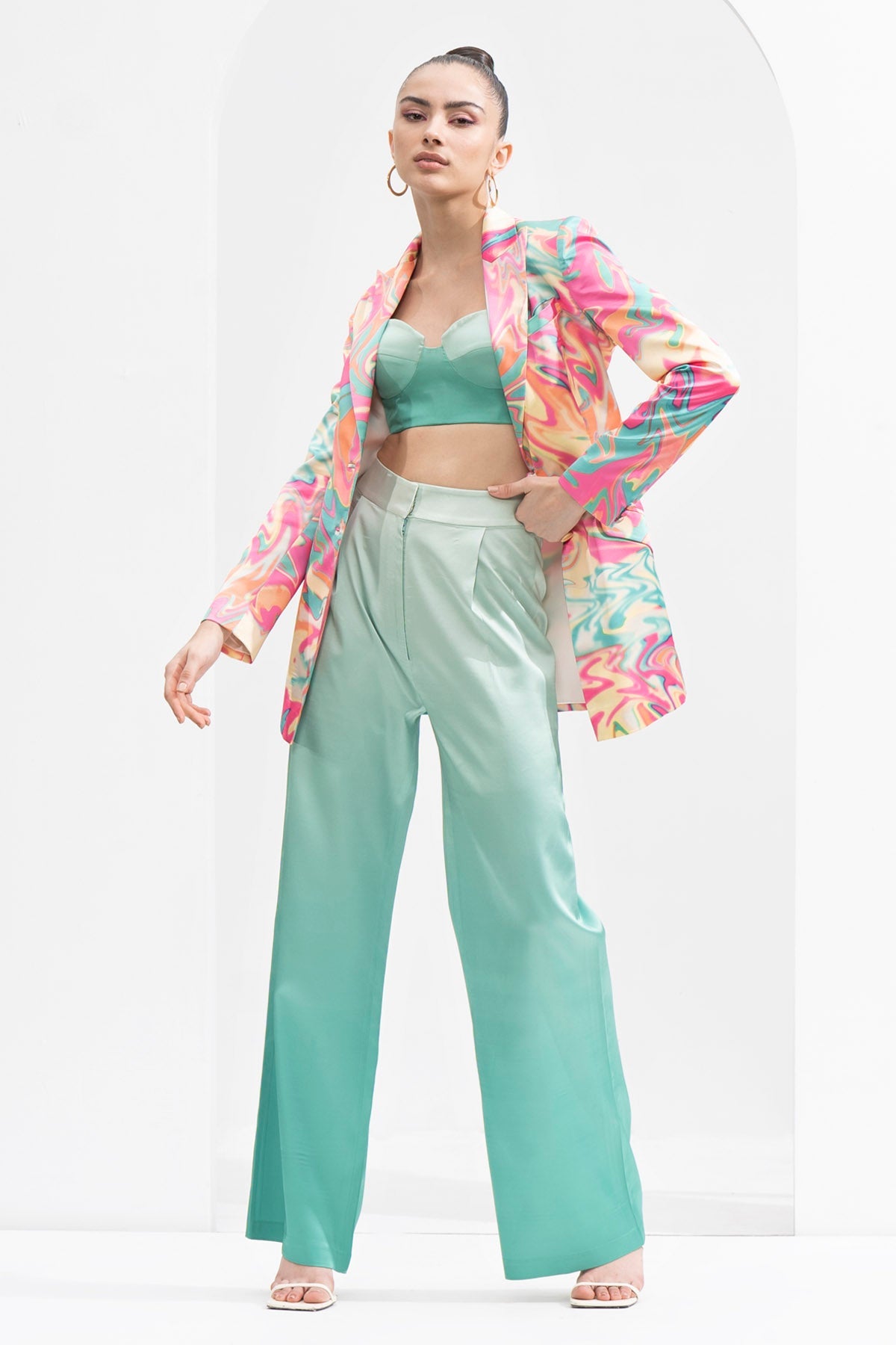 Buy Blurry Print Jacket & Pant Set by Mandira Wirk