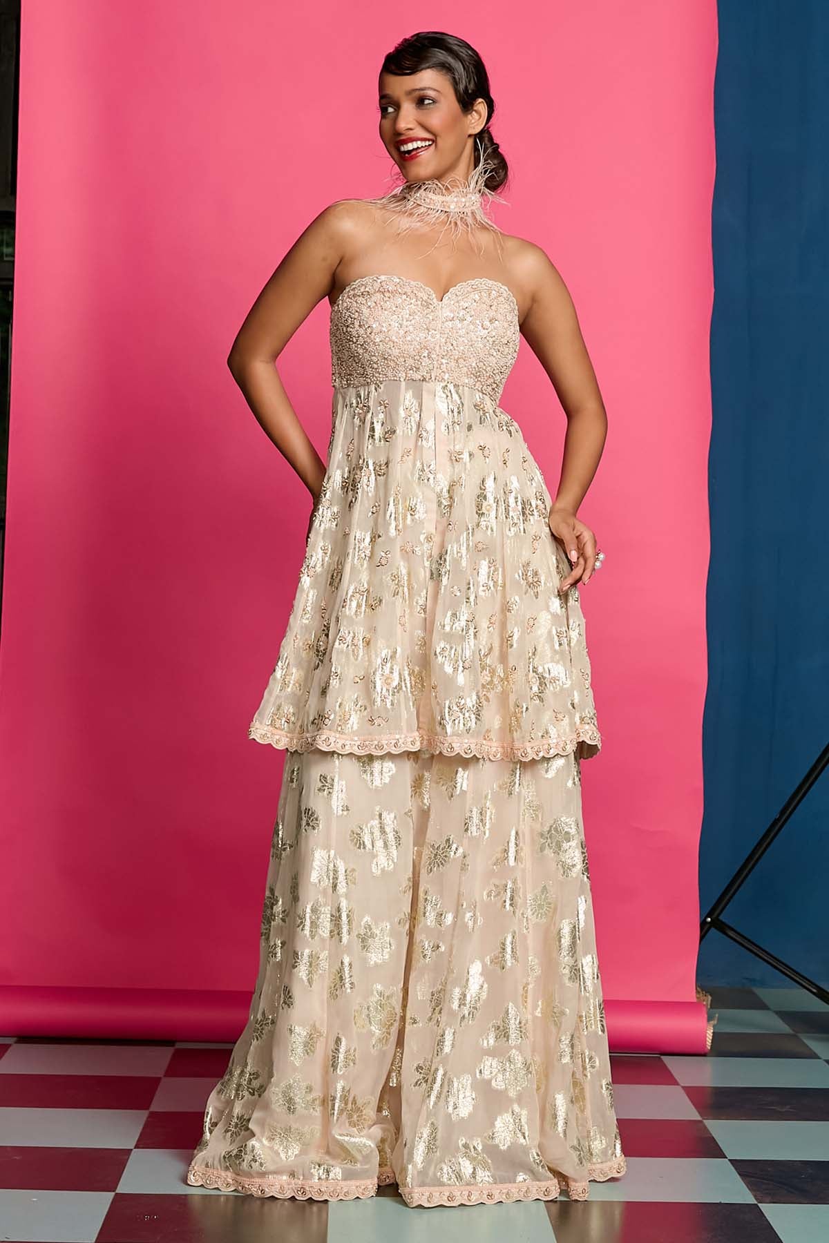 Blush Off Shoulder Sharara Set