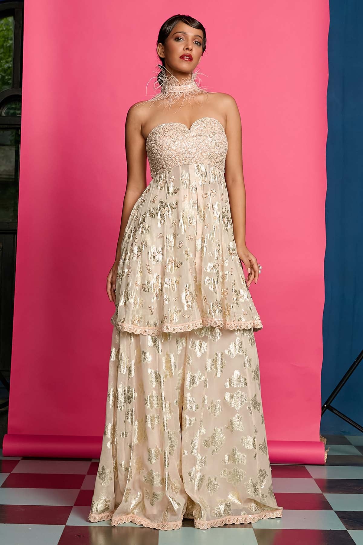 Blush Off Shoulder Sharara Set