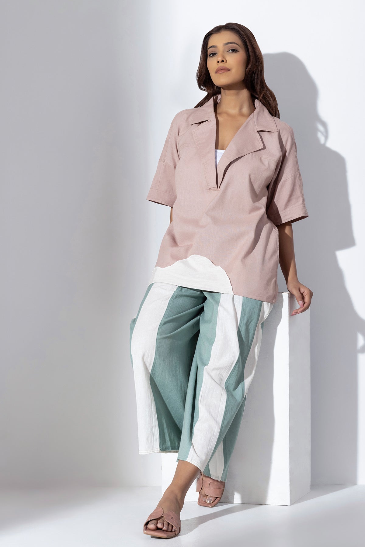 Blush Pink Applique Work Shirt