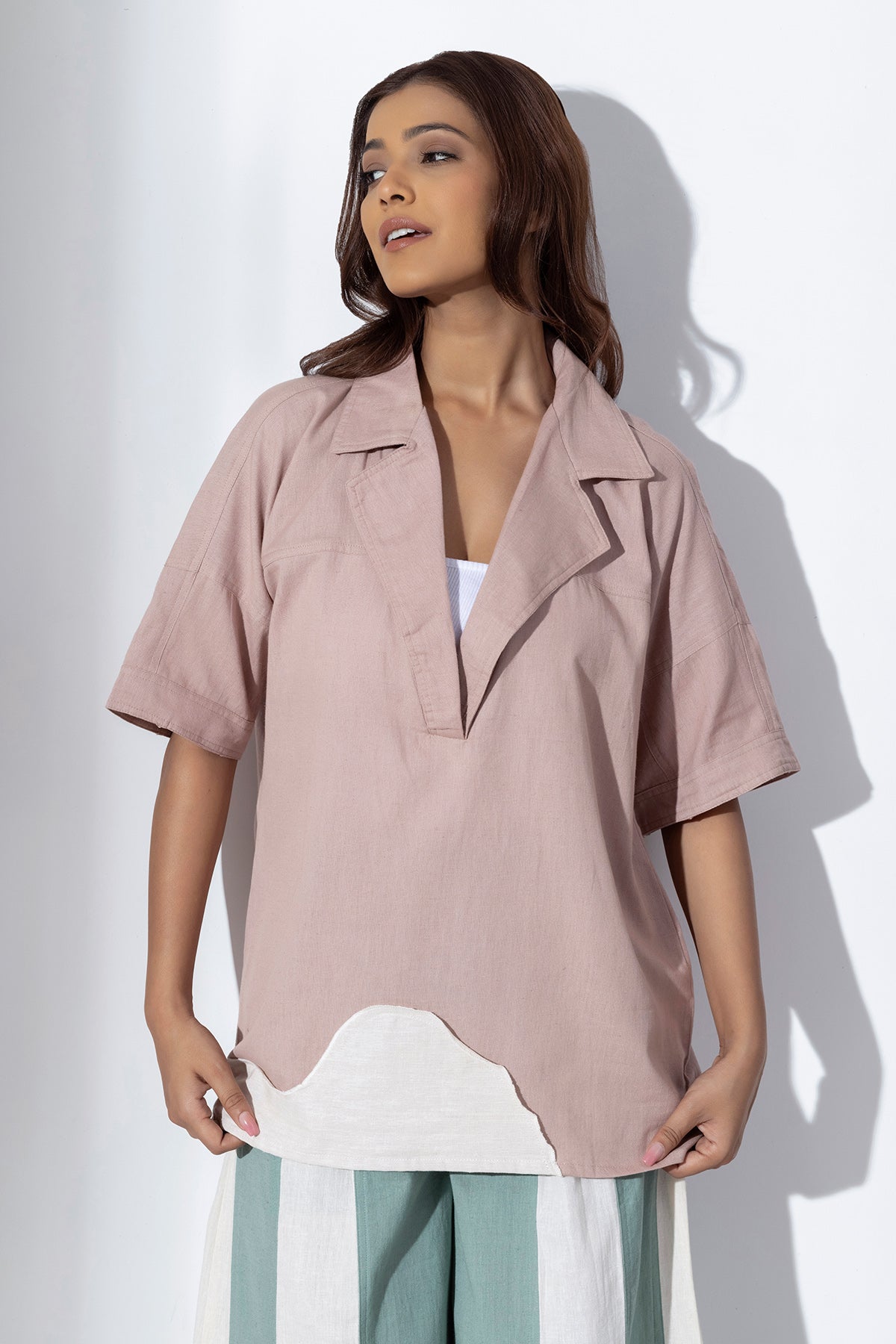 Buy Blush Pink Applique Work Shirt by Markkah Studio for Women online at ScrollnShops
