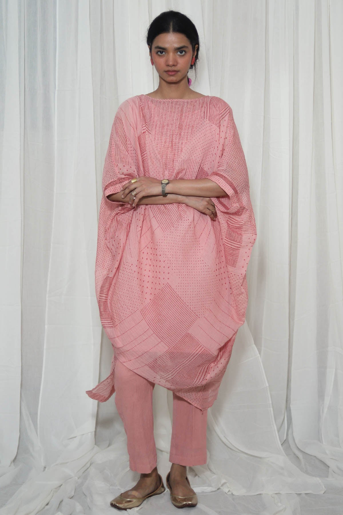 Buy Blush Pink Chanderi Kaftan Set for women by House Of 87 online available at scrollnshops