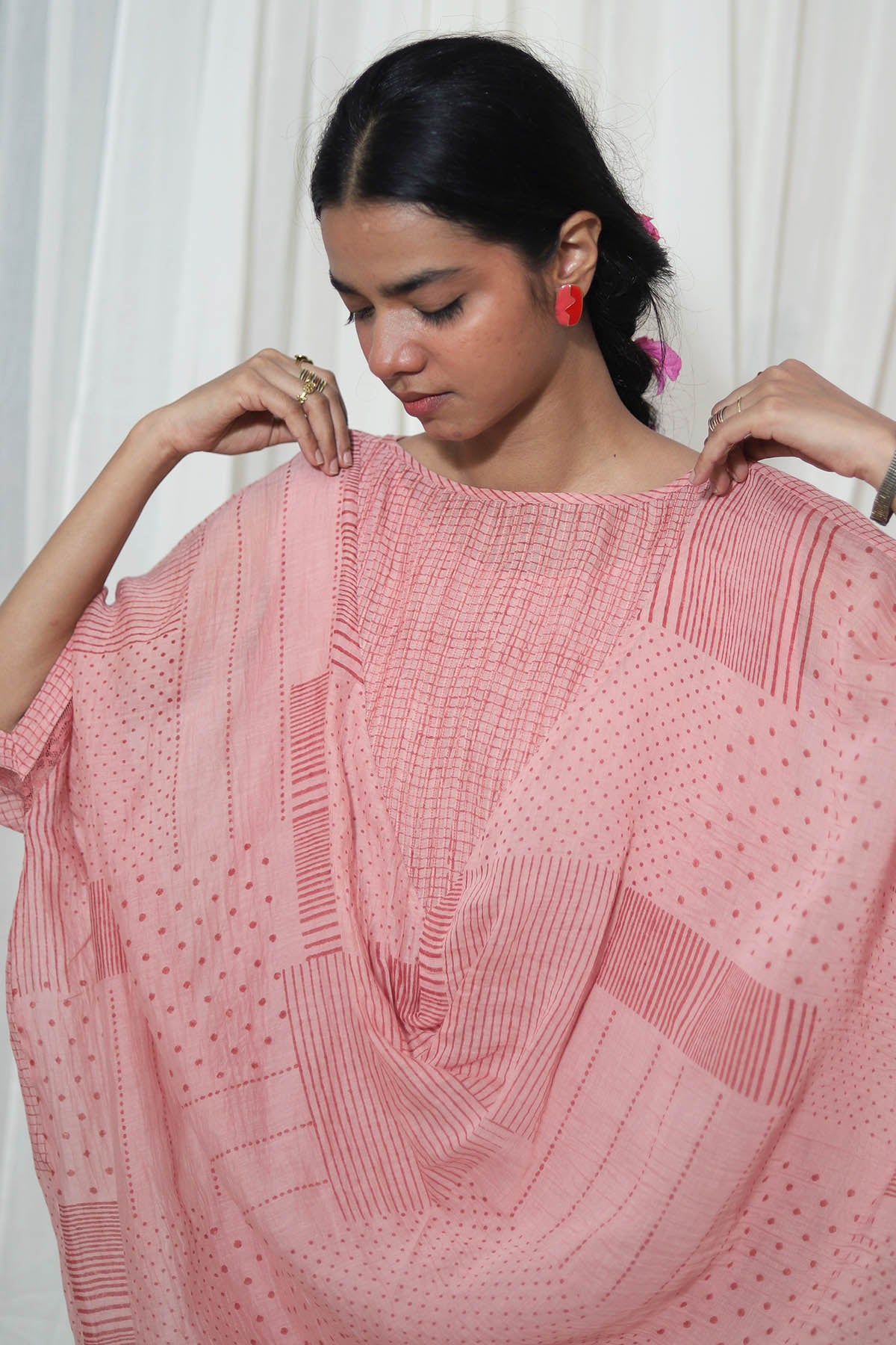 Blush Pink Chanderi Kaftan Set