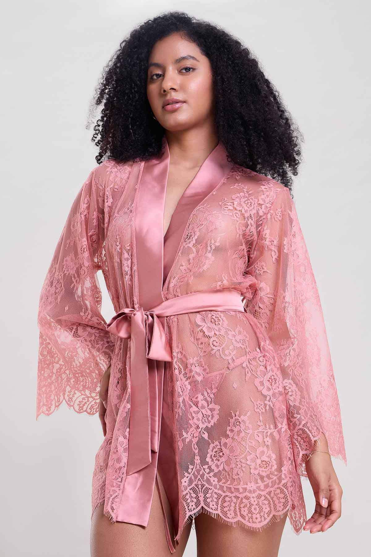 Buy Blush Pink Chantilly Lace Robe by Mysthelle for women online at ScrollnShops