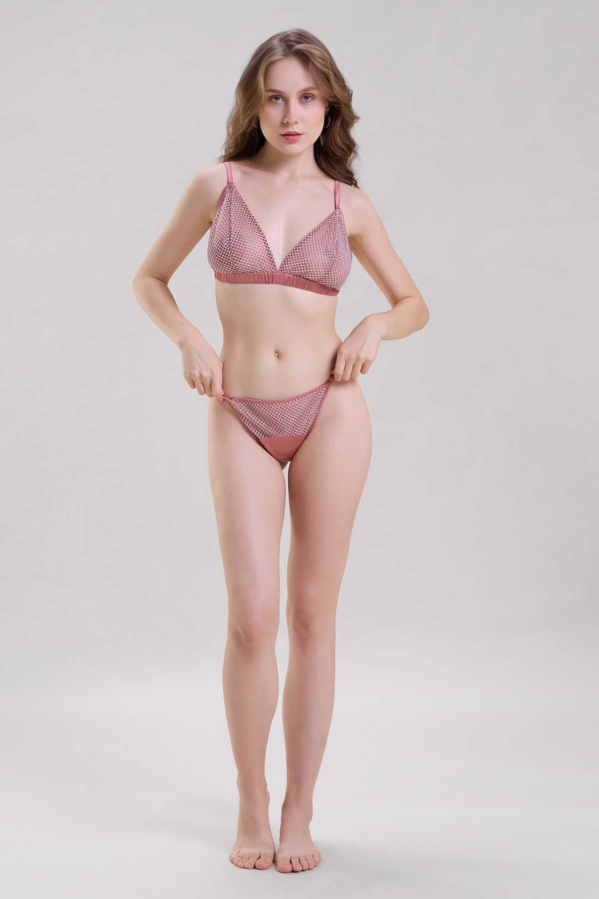 Buy Blush Pink Embellished Thong Set by Mysthelle for women online at ScrollnShops