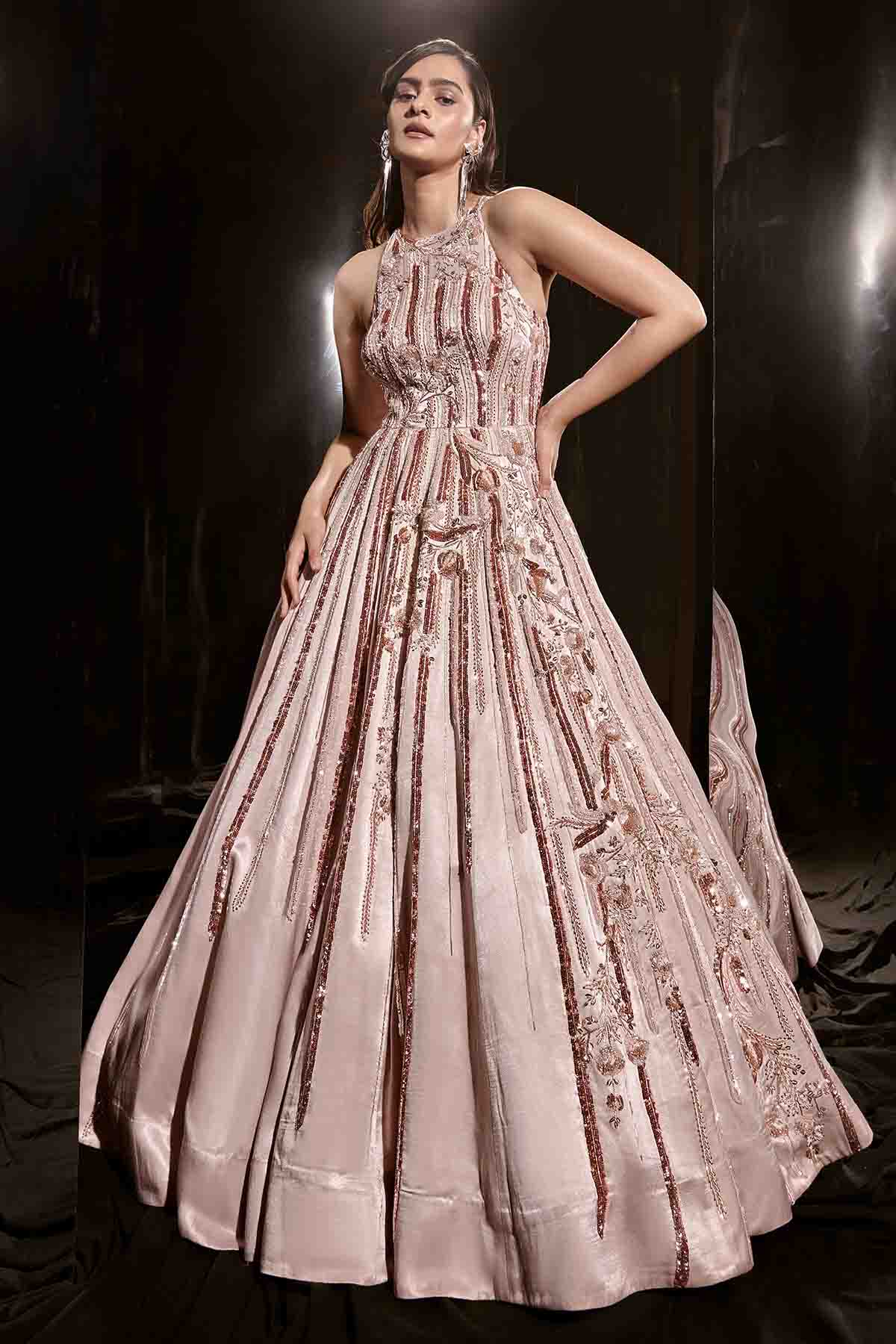 Buy Blush Pink Embroidered Gown by Masumi Mewawalla for women online at ScrollnShops