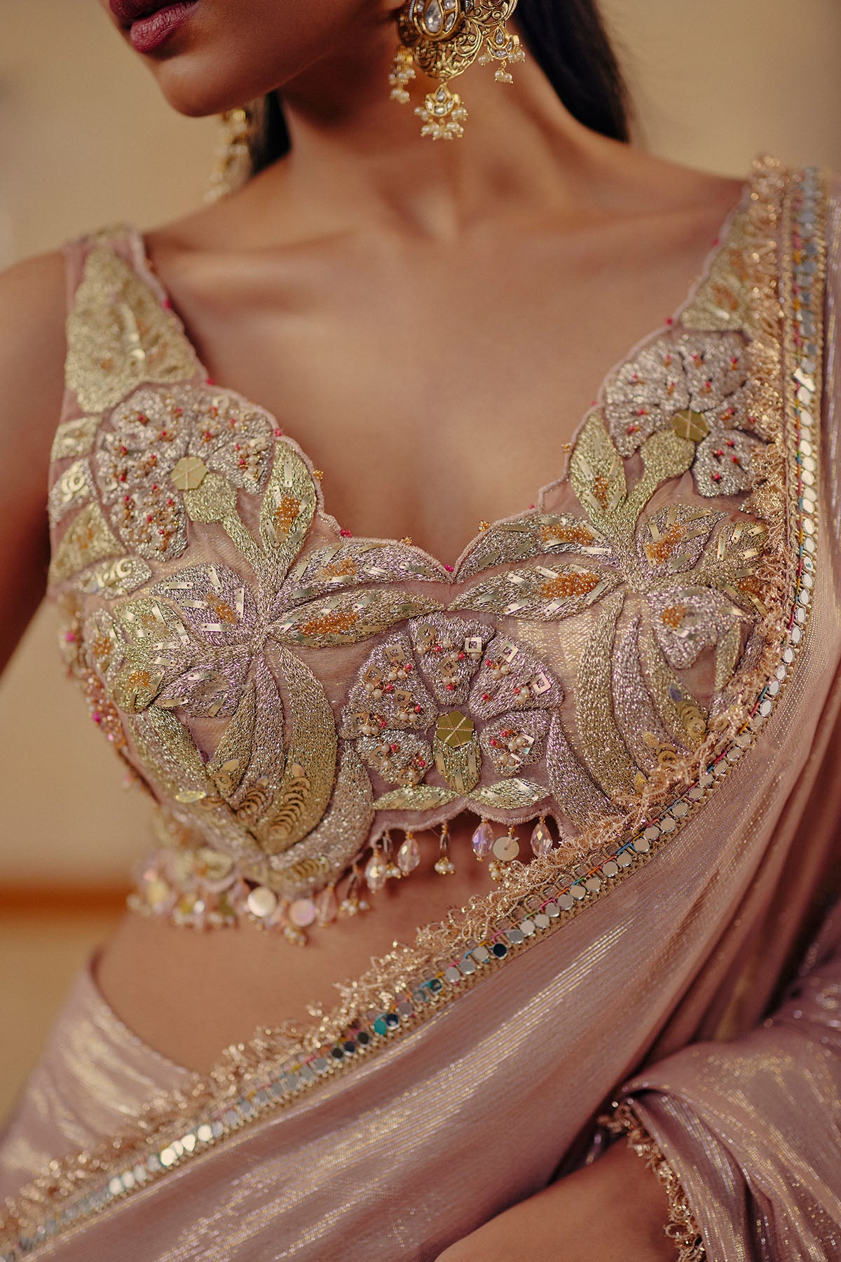Blush Pink Embroidery Saree Set
