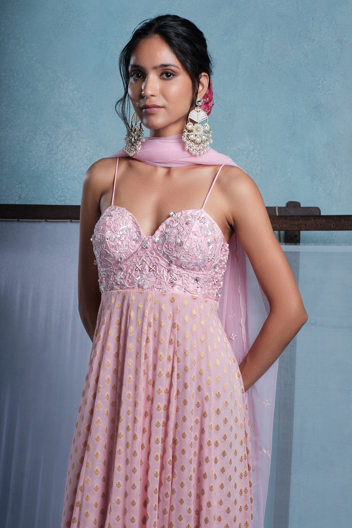 Blush Pink Flared Anarkali Set