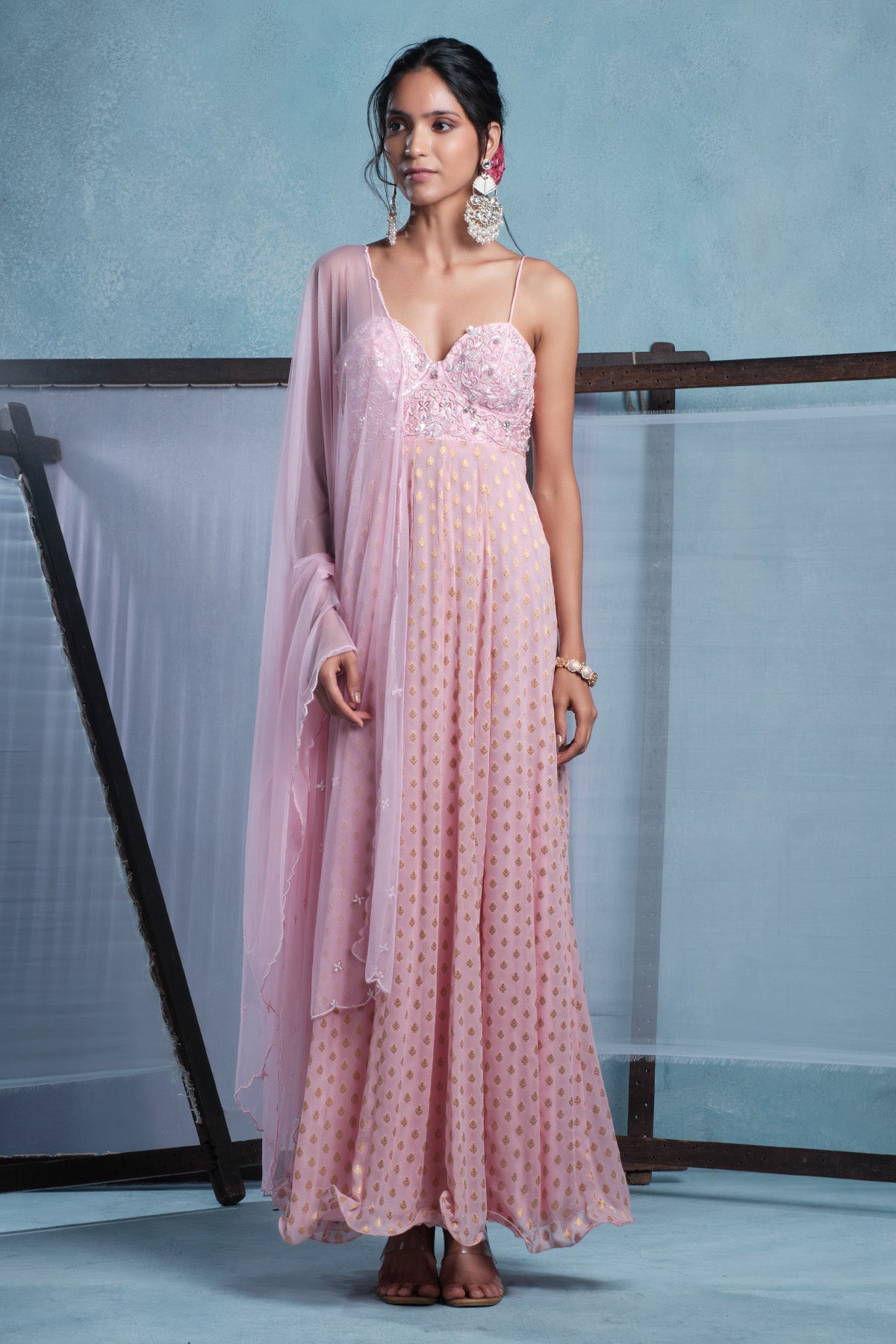 Blush Pink Flared Anarkali Set