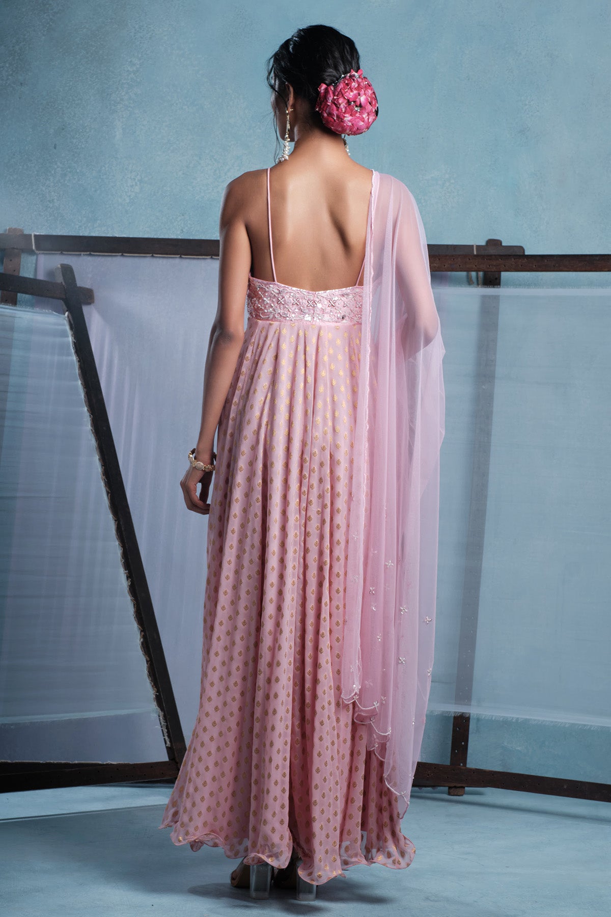 Blush Pink Flared Anarkali Set