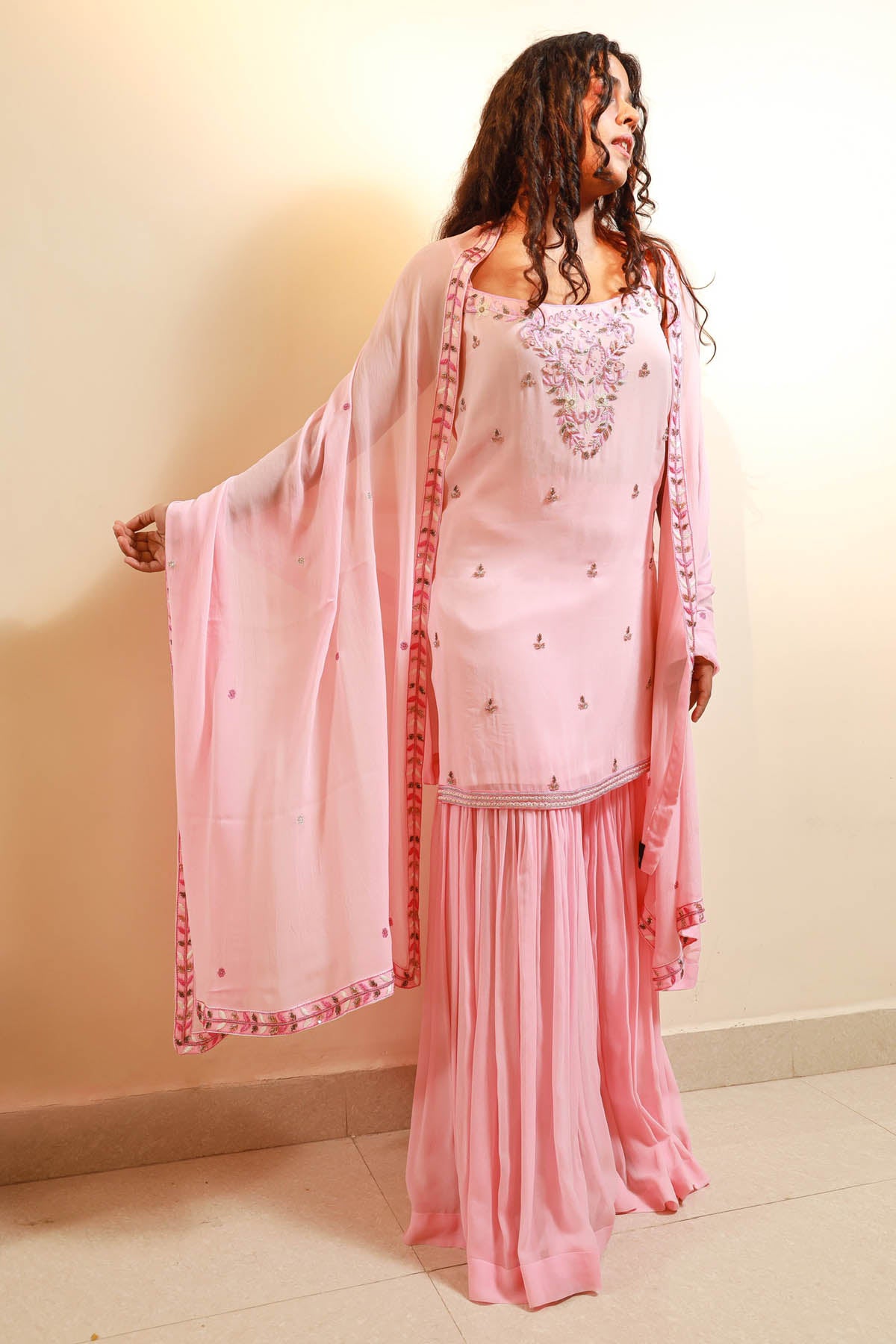 Blush Pink Georgette Gharara Set