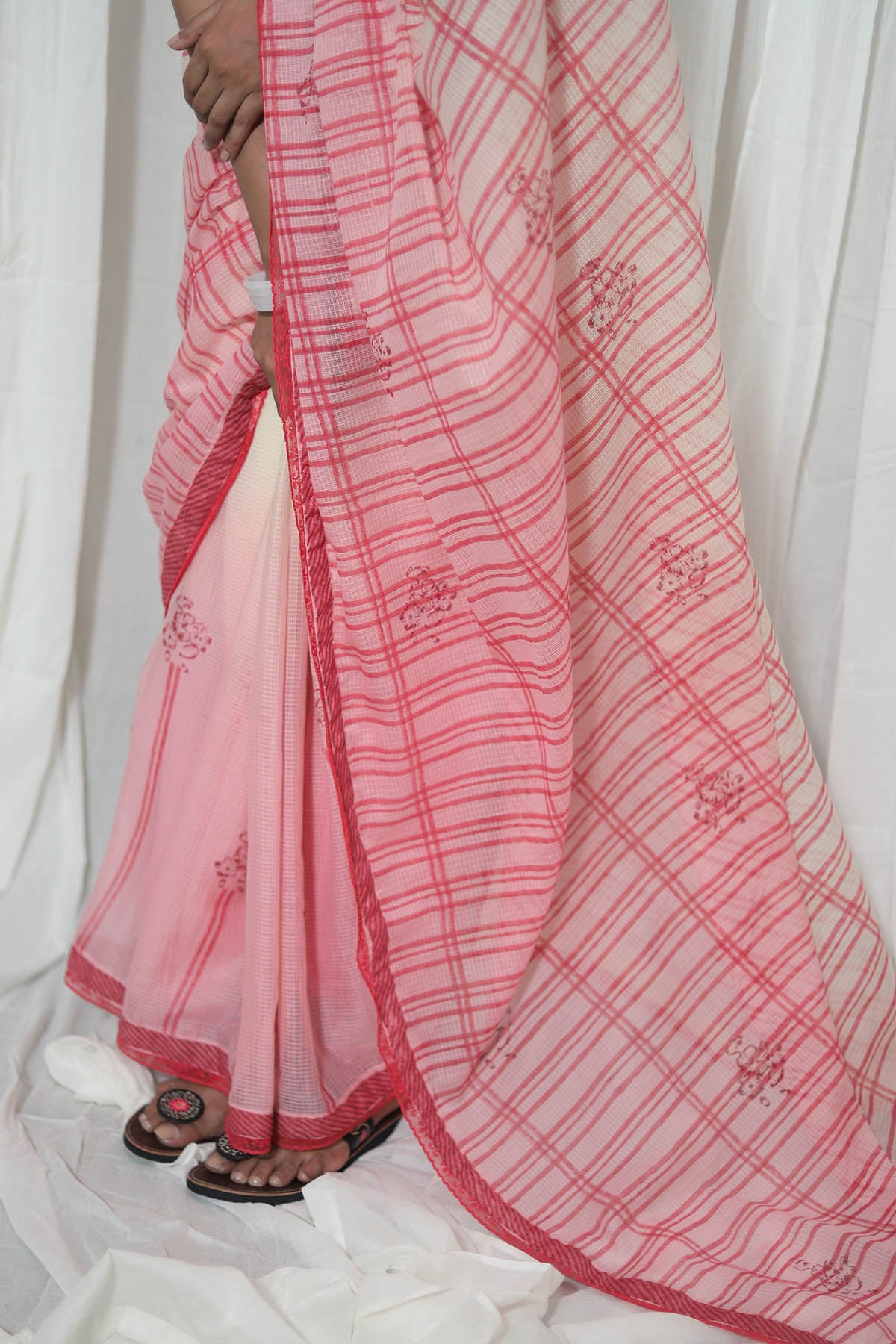 Blush Pink Hand Printed Saree