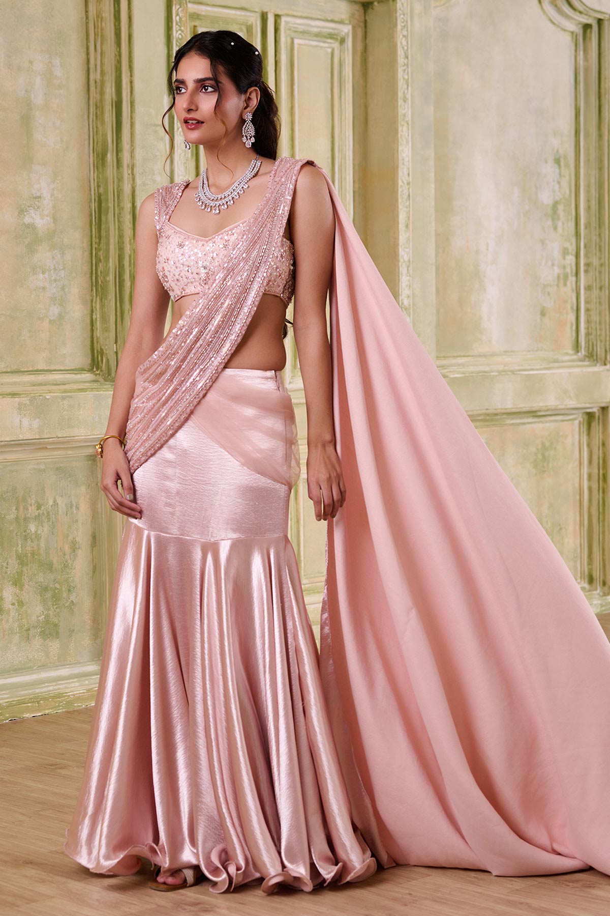 Buy Blush Pink Italian Lehenga Set for women by Mudita by Urmila online available at scrollnshops