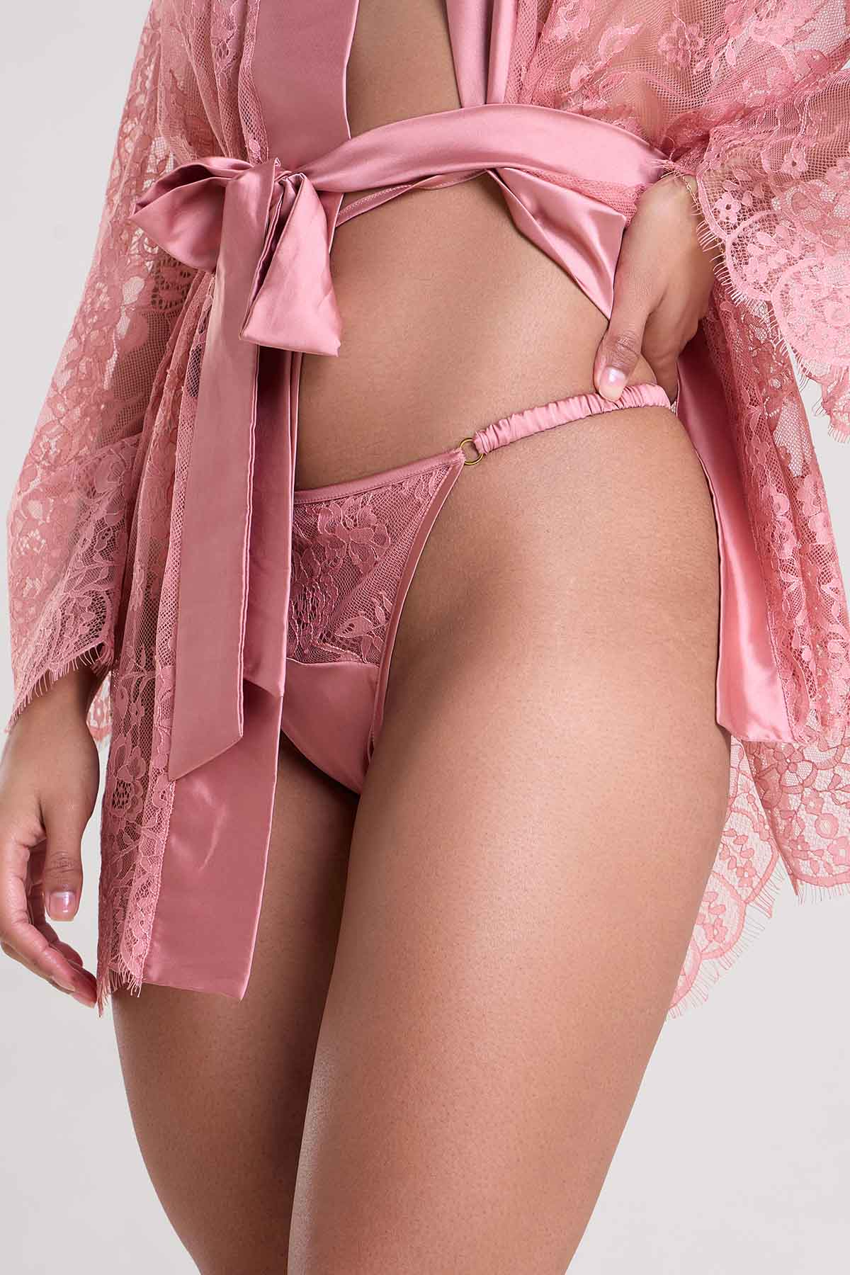 Blush Pink Lace Robe & Thong