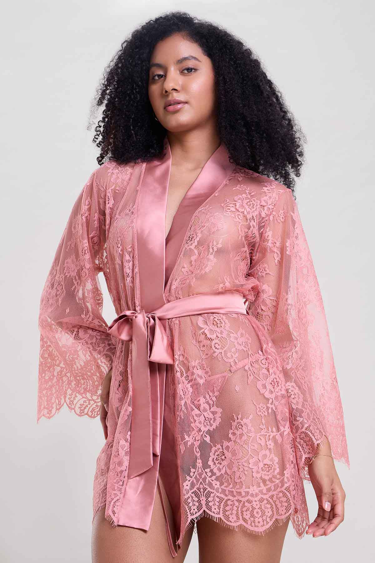 Buy Blush Pink Lace Robe & Thong by Mysthelle for women online at ScrollnShops