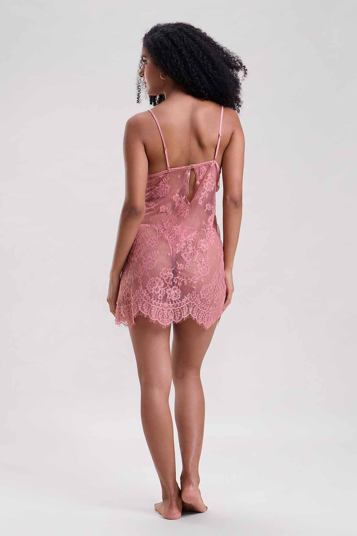 Blush Pink Lace V-Neck Babydoll