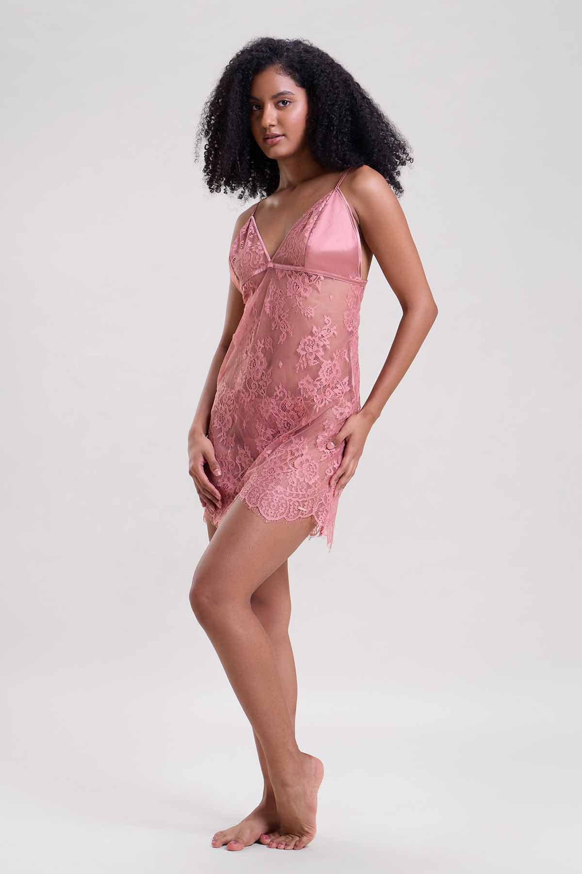 Blush Pink Lace V-Neck Babydoll