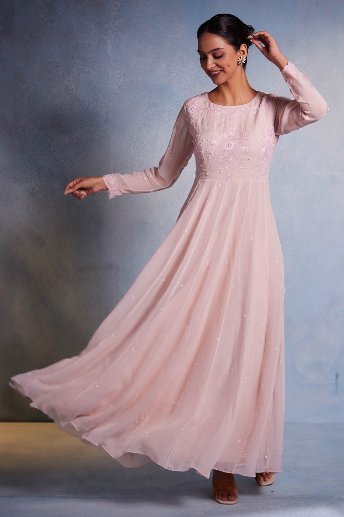 Muditaa By Urmila Blush Pink Organza Anarkali Set for women online at ScrollnShops