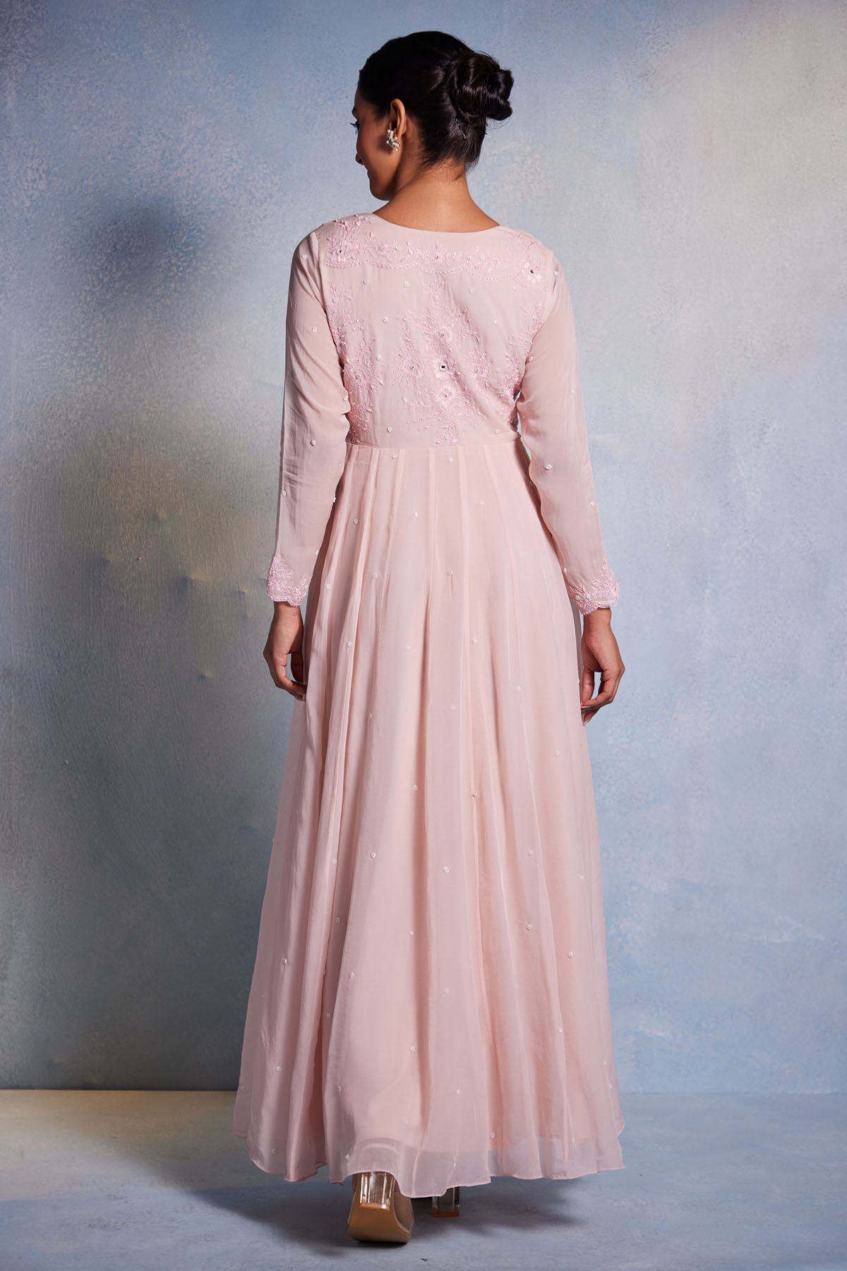 Blush Pink Organza Anarkali Set