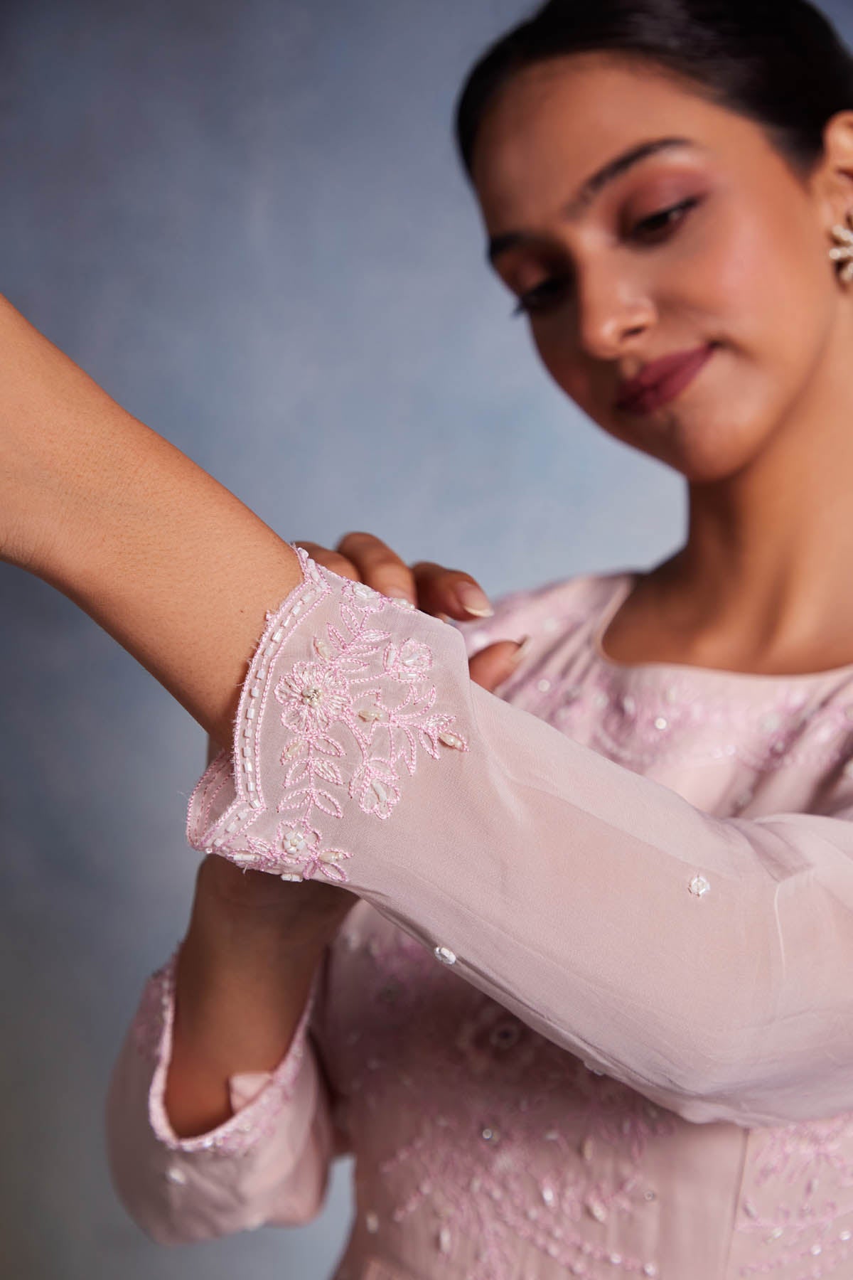 Blush Pink Organza Anarkali Set