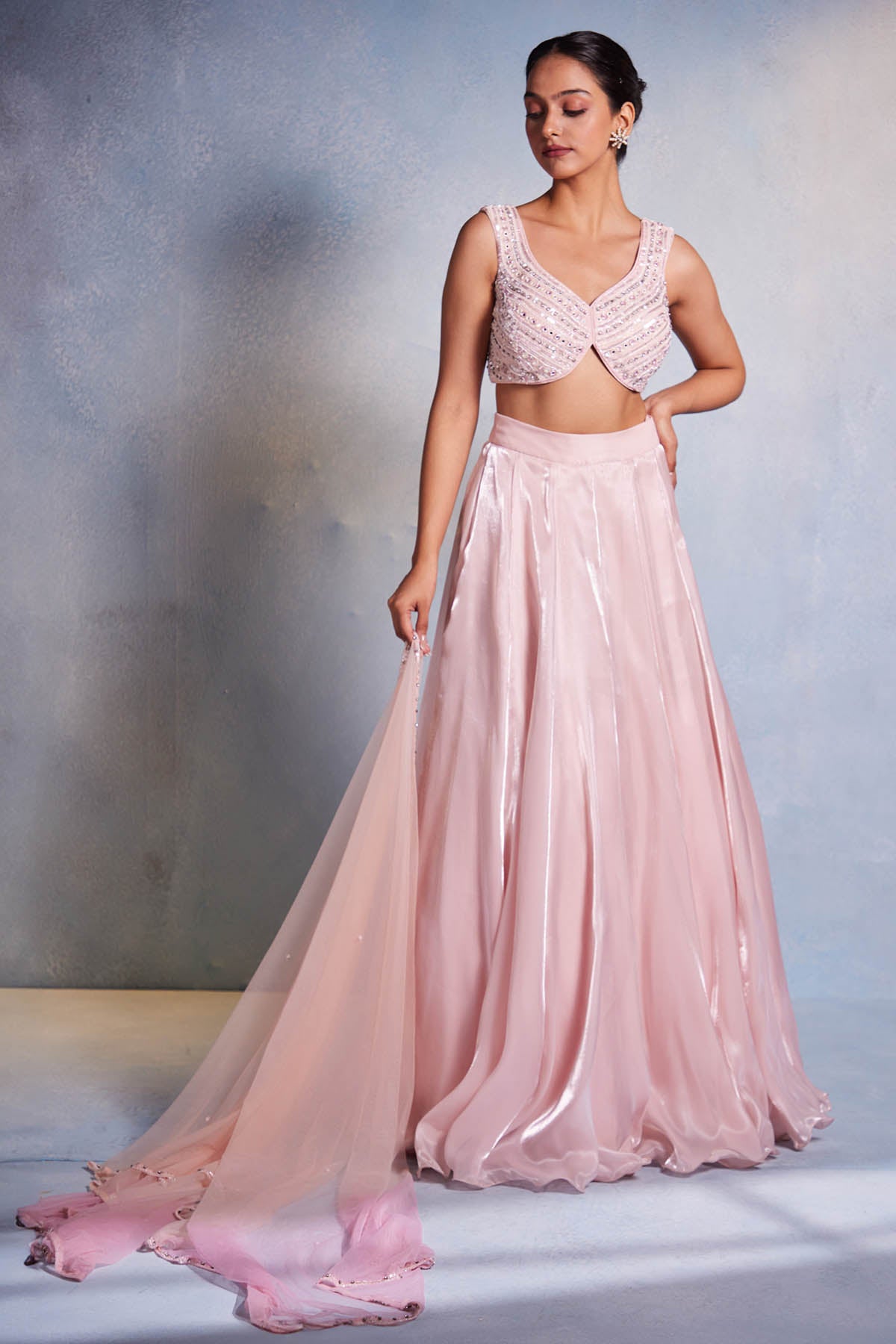 Blush Pink Organza Lehenga Set