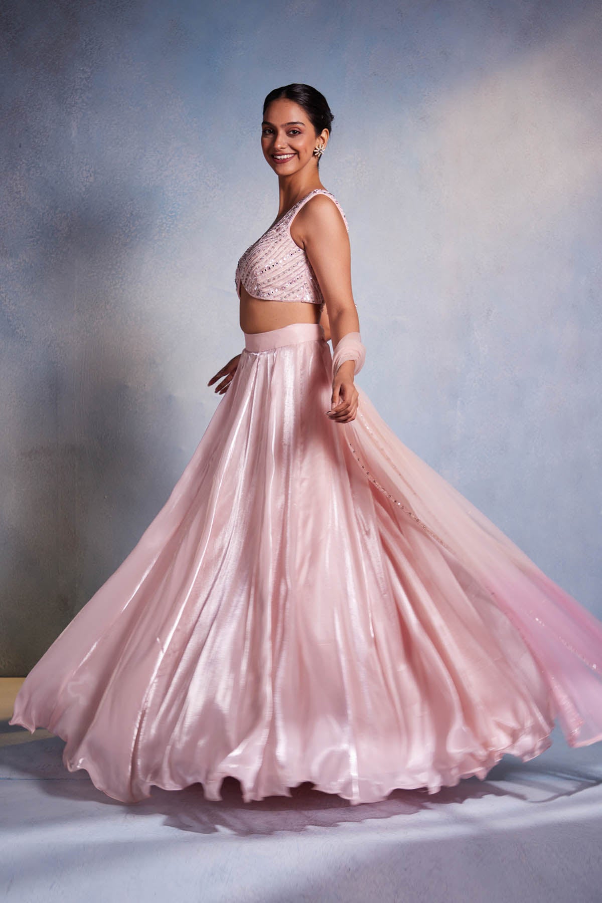 Blush Pink Organza Lehenga Set