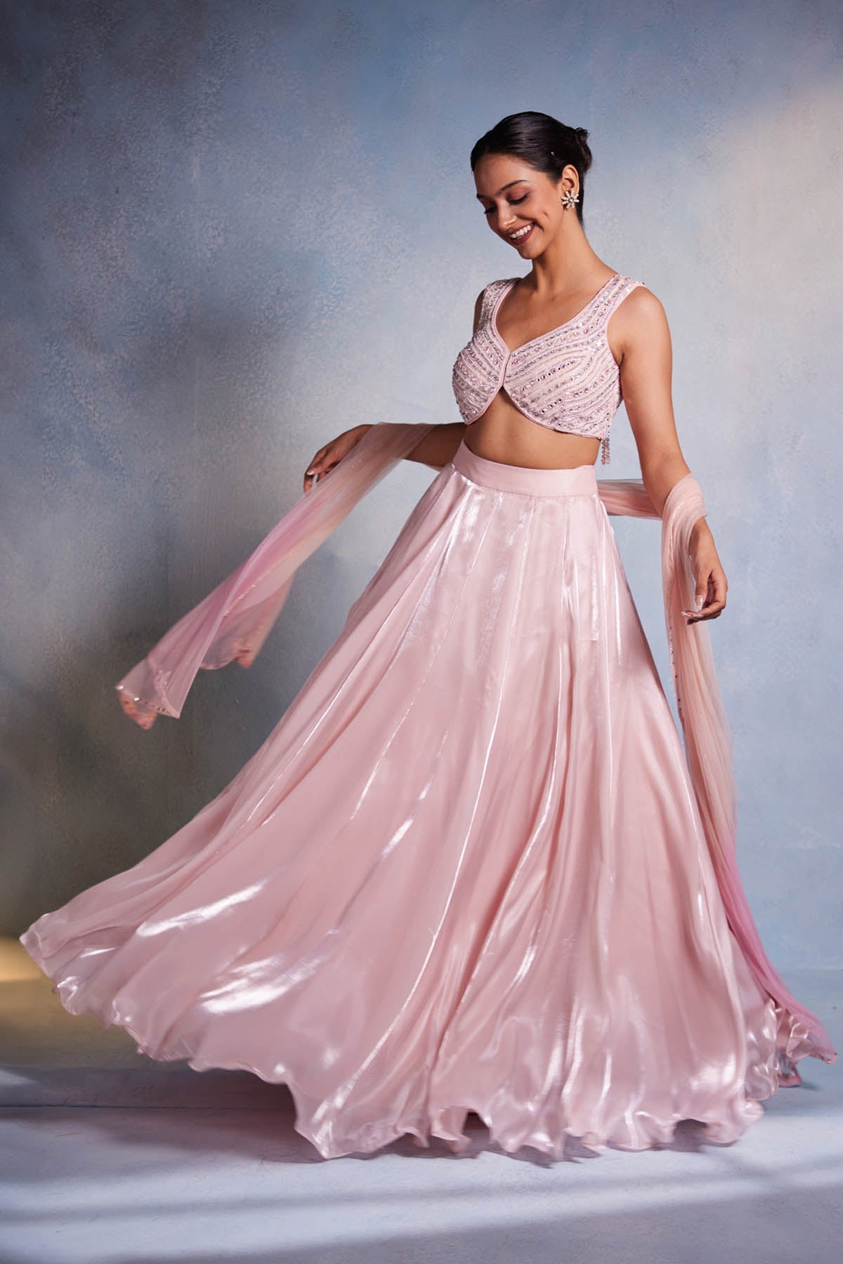 Muditaa By Urmila Blush Pink Organza Lehenga Set for women online at ScrollnShops