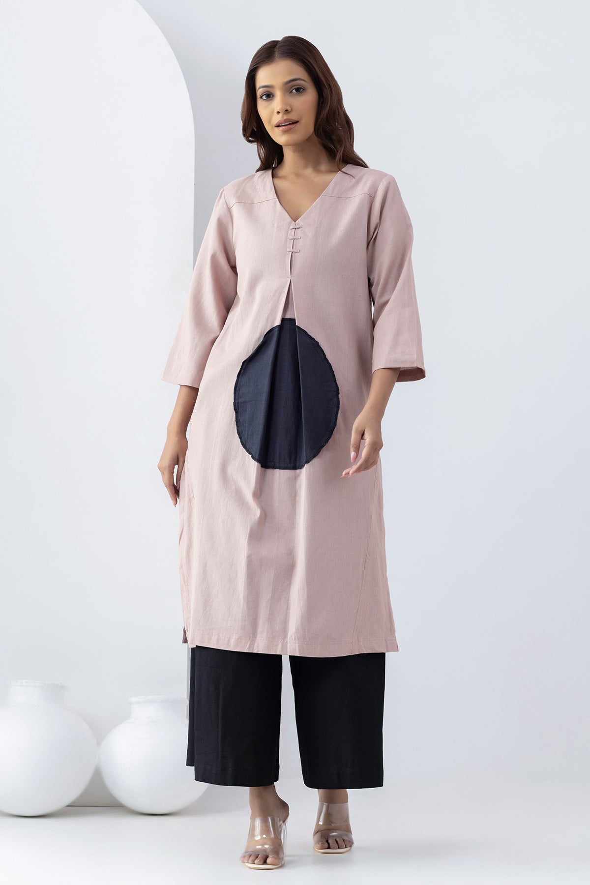 Buy Blush Pink Patchwork Tunic Set by Markkah Studio for Women online at ScrollnShops