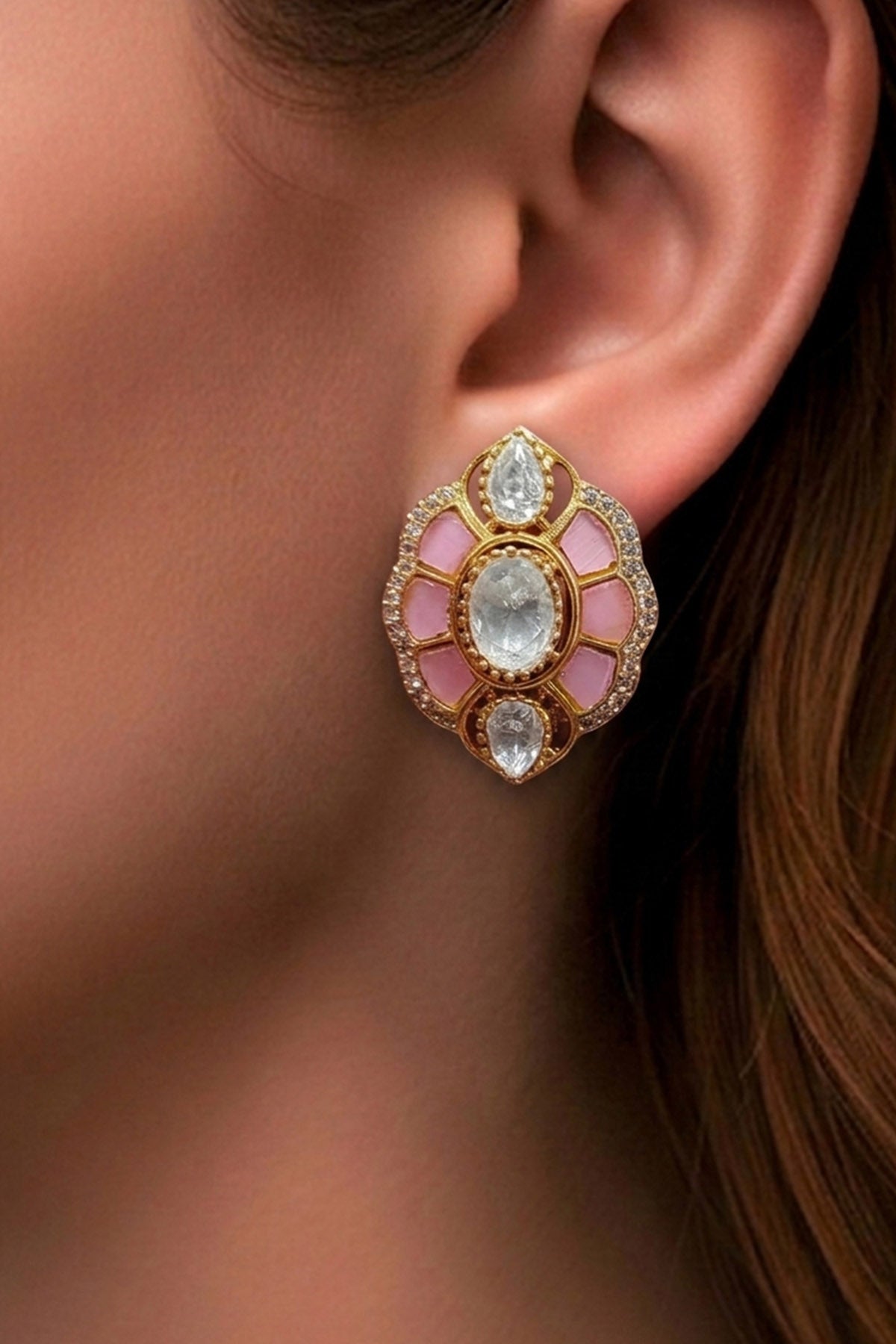 Buy Blush Pink Polki Stud Earring for women by Inko & Co online available at scrollnshops
