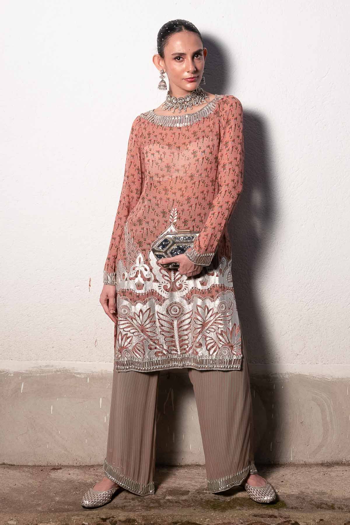 Buy Blush Pink Printed Kurta & Pants by Saksham Neharicka for women online at ScrollnShops