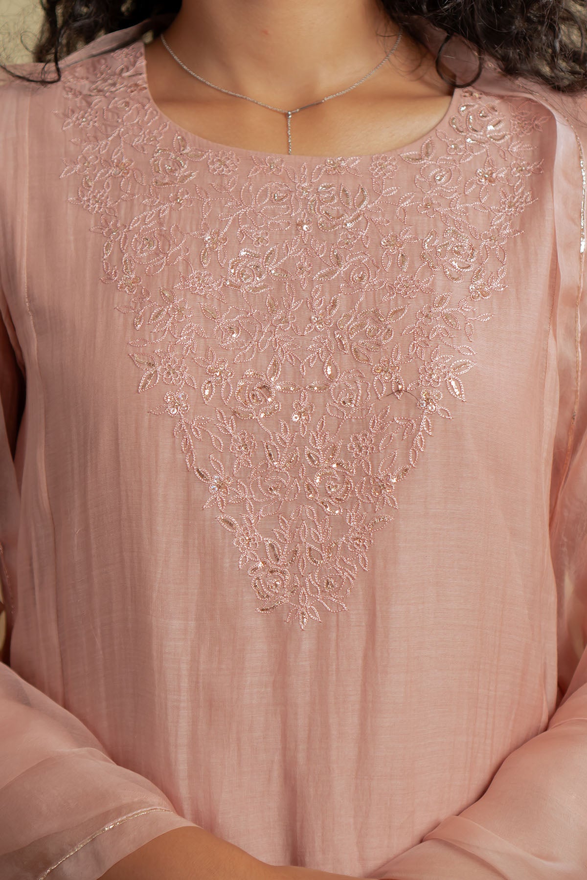 Blush Pink Sequins Kurta Set