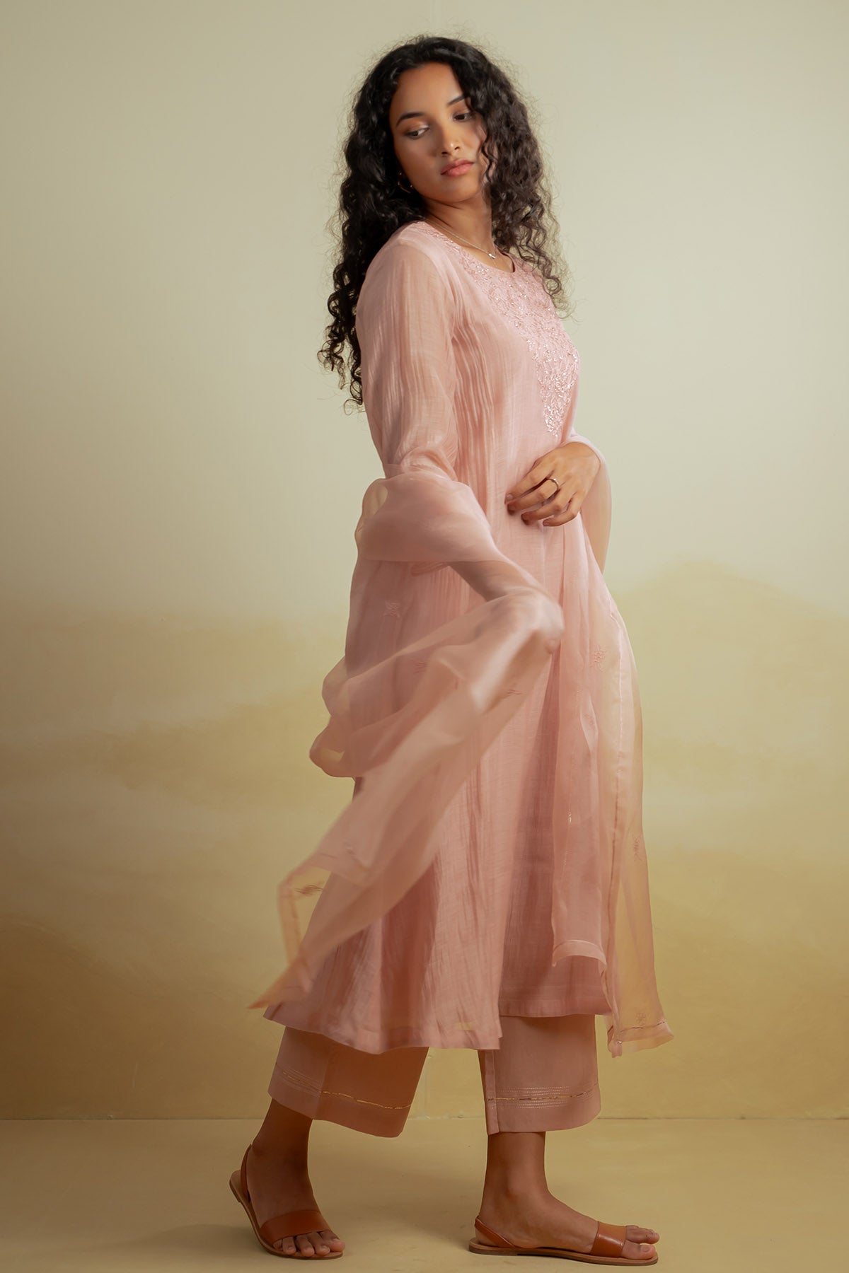 Blush Pink Sequins Kurta Set