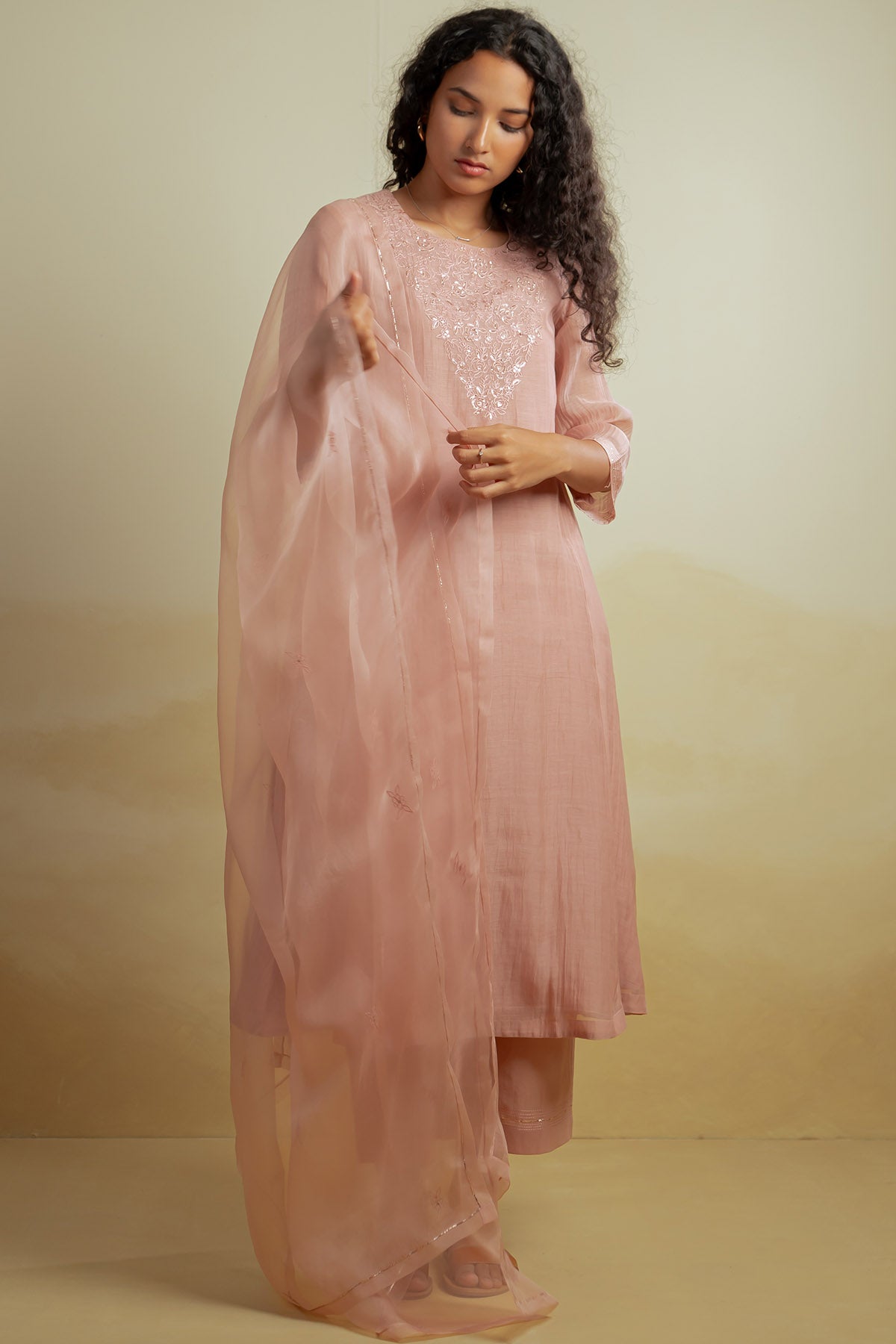 Buy Blush Pink Sequins Kurta Set by Silpaa for women online at ScrollnShops