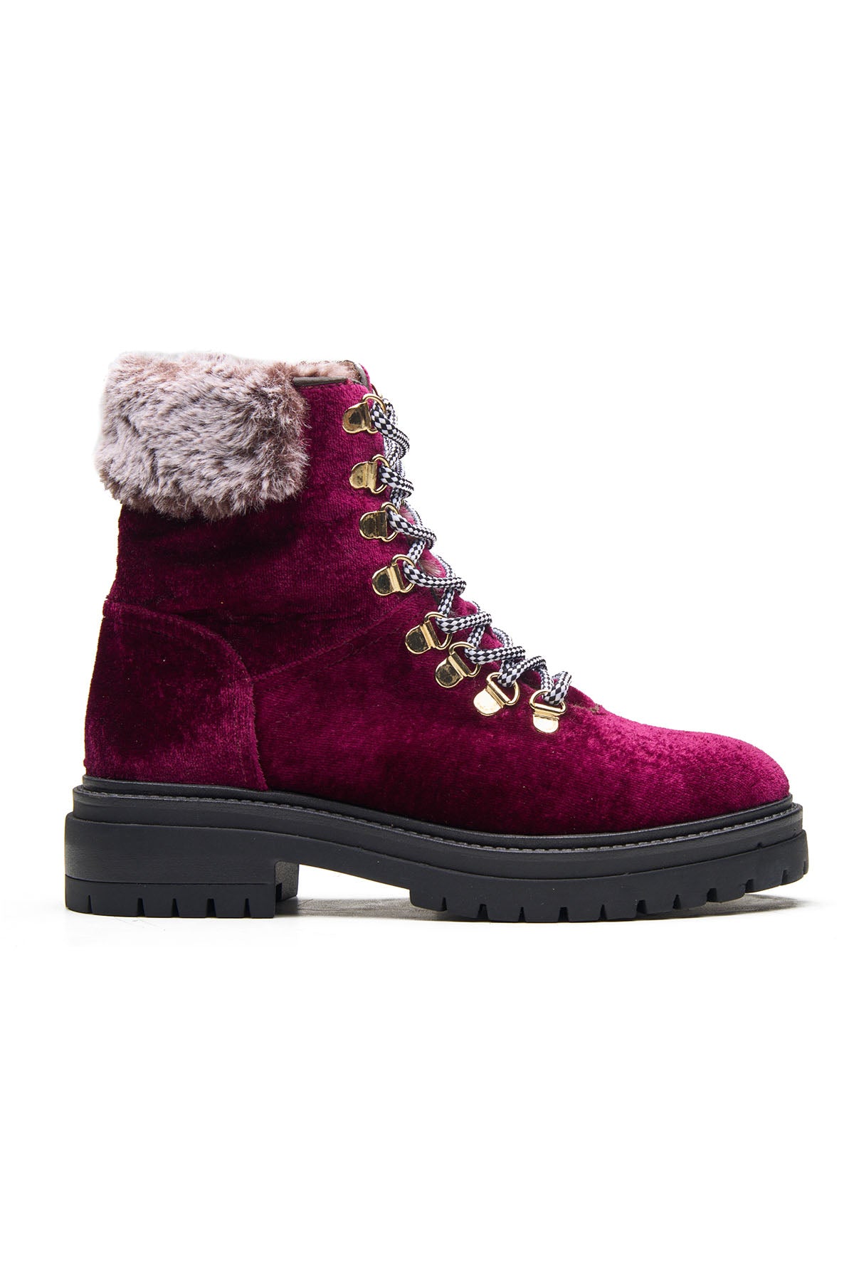 Bordo Textile Velvet Fur Boots