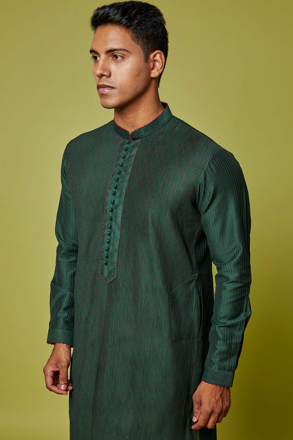 Bottle Green Pintuck Kurta Set