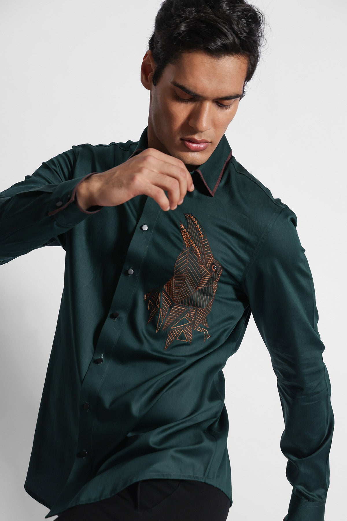 Bottle Green Cotton Eagle Shirt