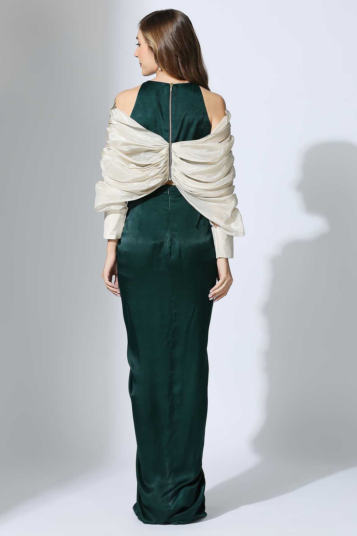 Bottle Green Drape Top & Skirt