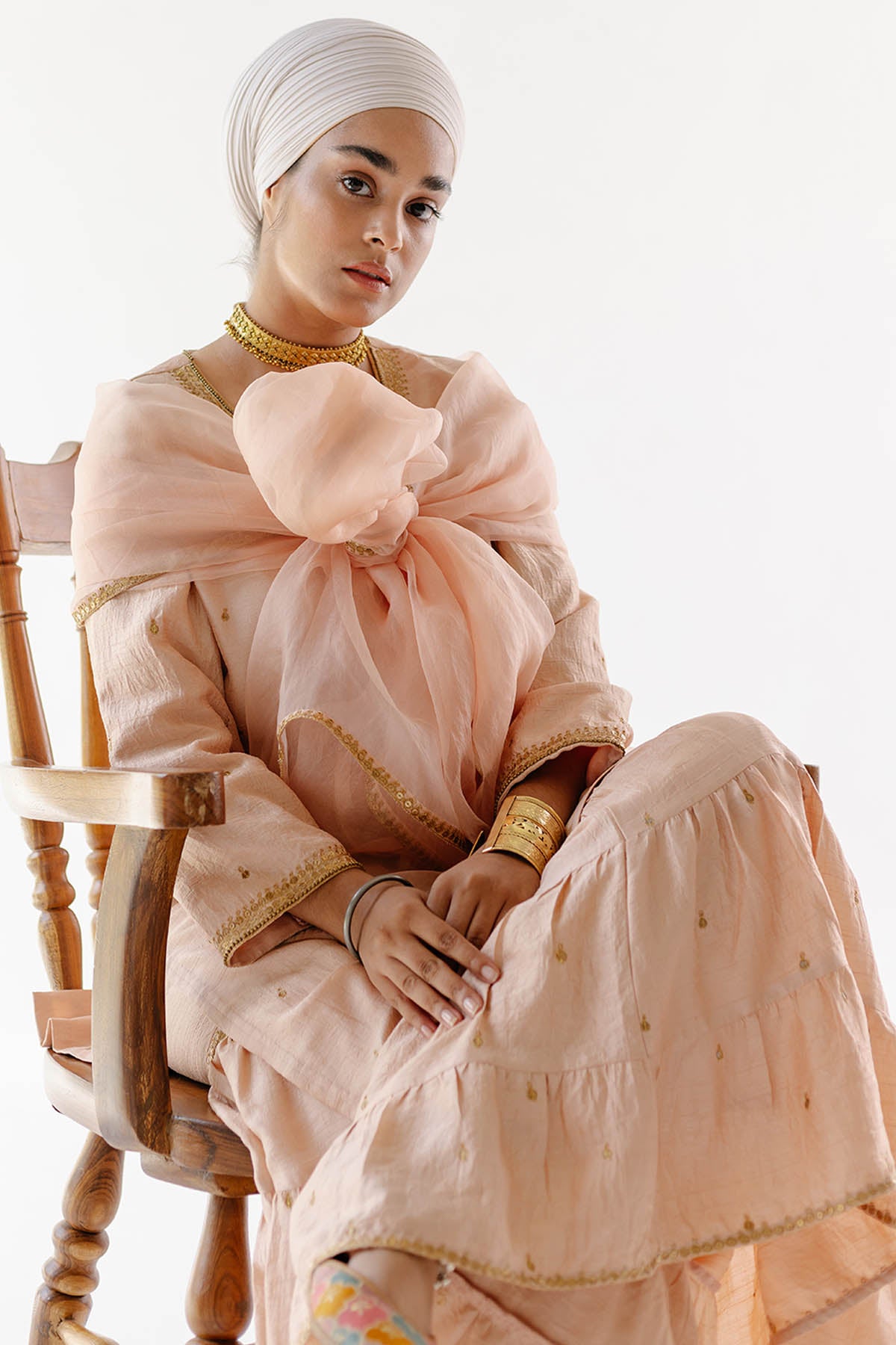 Beige Raw Silk Sequins Kurta Set