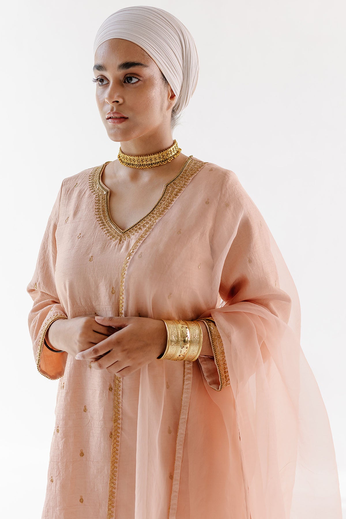 Beige Raw Silk Sequins Kurta Set