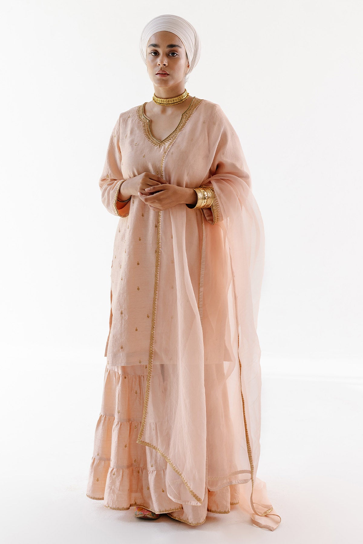 Beige Raw Silk Sequins Kurta Set