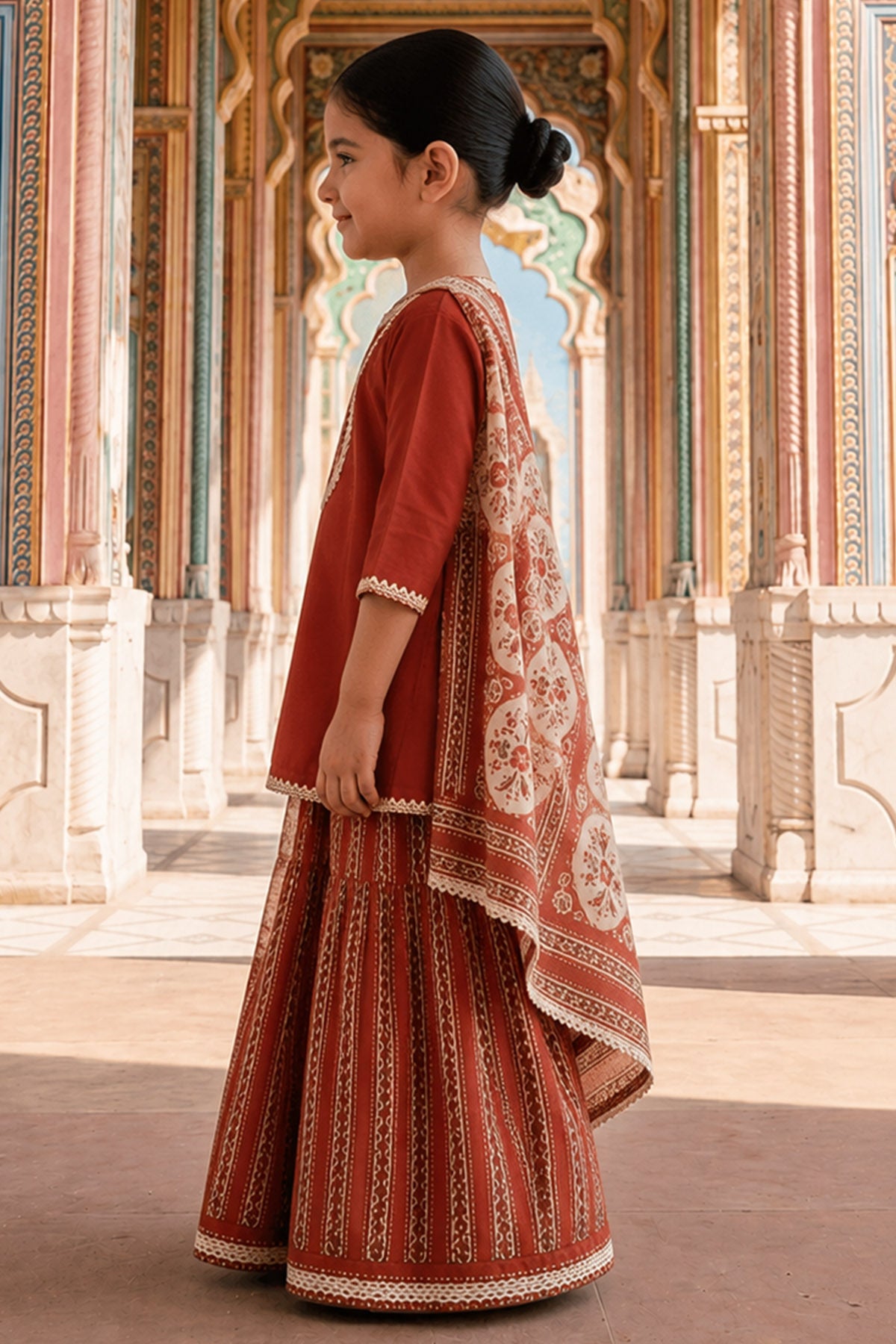 Brick Orange Print Sharara Set