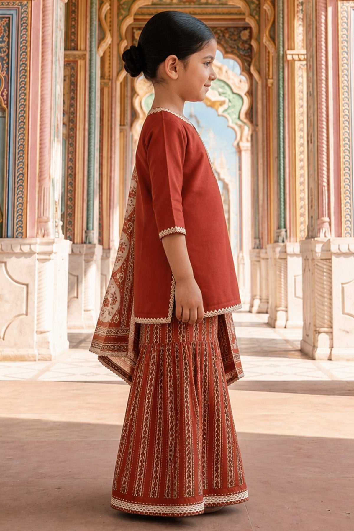 Brick Orange Print Sharara Set