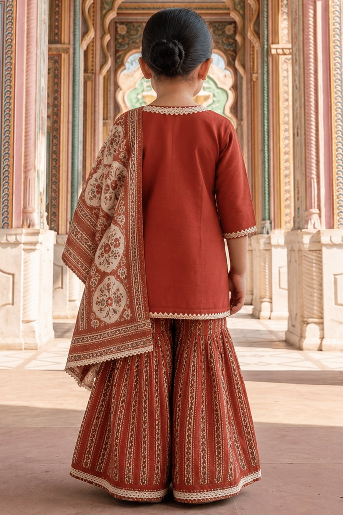 Brick Orange Print Sharara Set