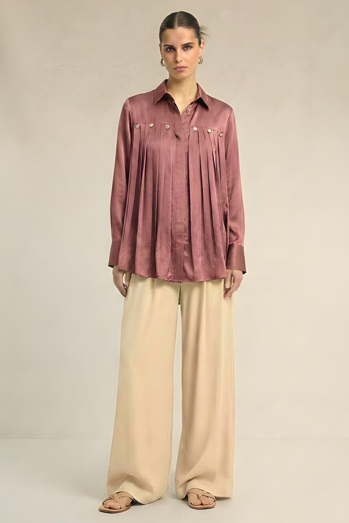 Buy Brick Red Bemberg Silk Shirt for women by Neora online available at scrollnshops