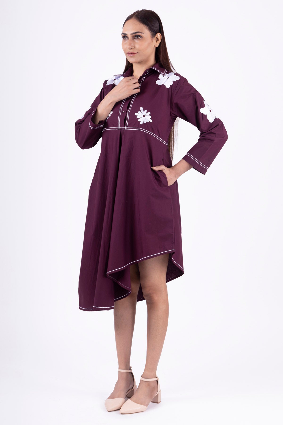 Brick Red Embroidered Dress