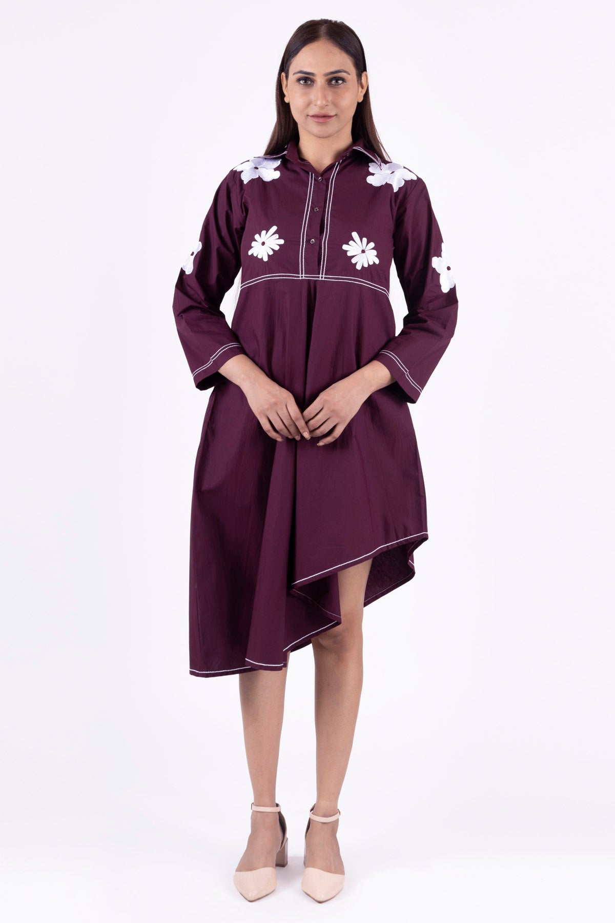 Buy Designer Brick Red Embroidered Dress Online