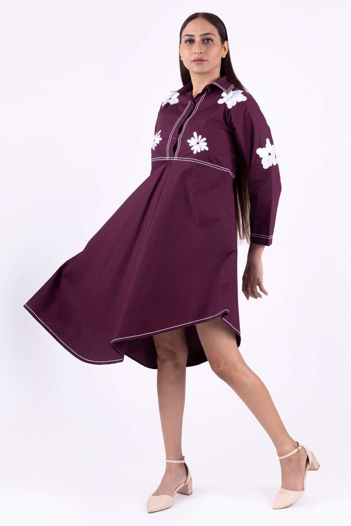 Brick Red Embroidered Dress