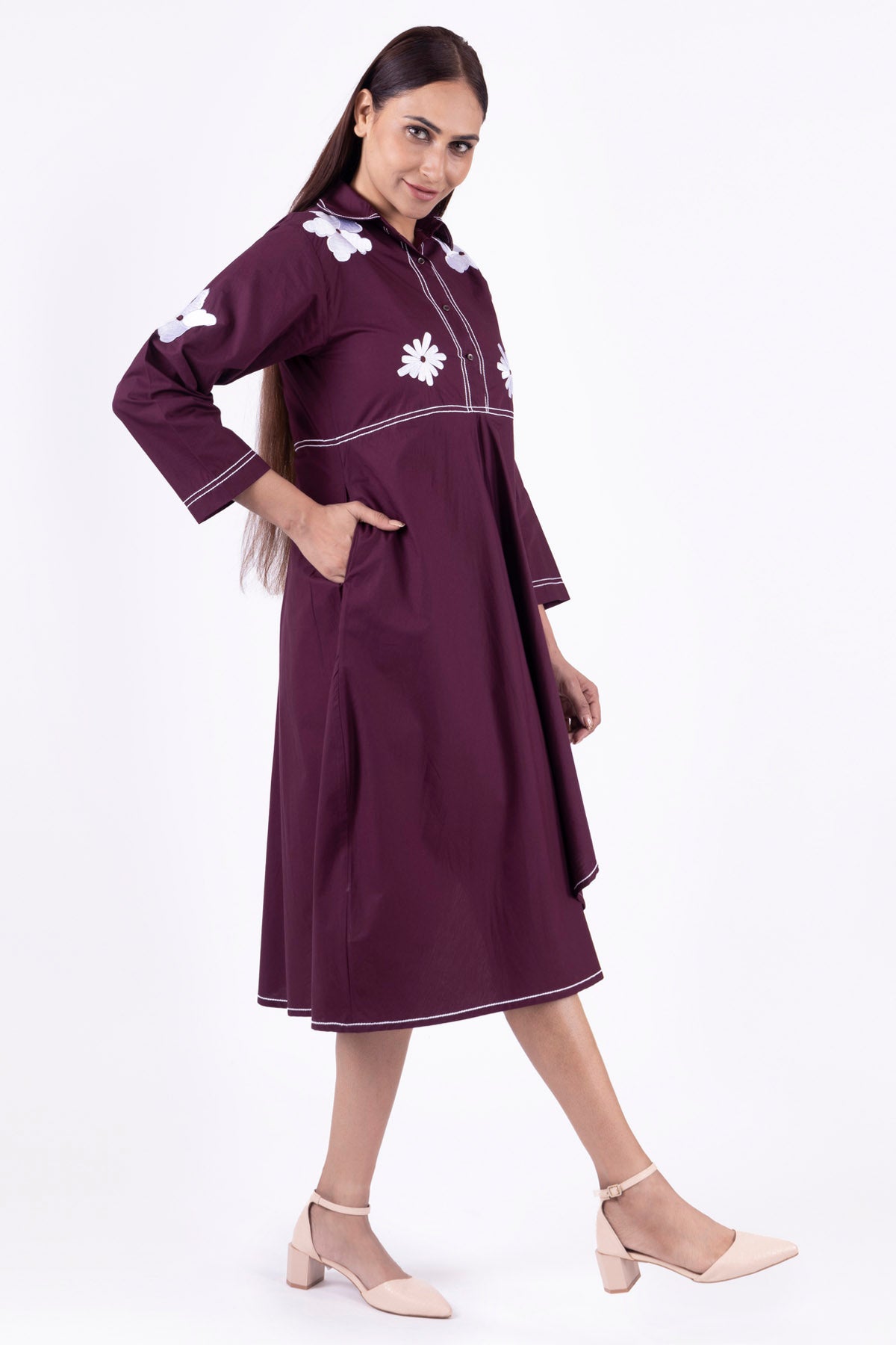 Brick Red Embroidered Dress