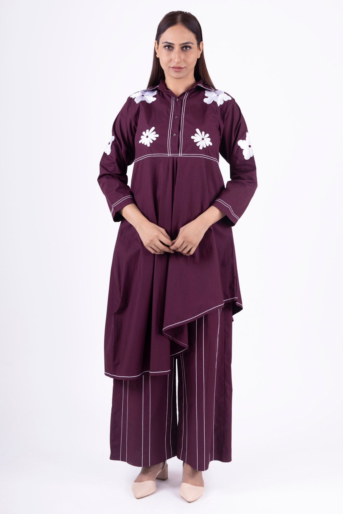 Buy Designer Brick Red Embroidered Kurta Set Online